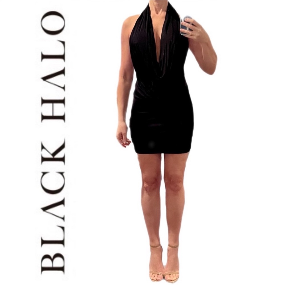 Black Halo Sexy Backless Cowl Neck Mini Dress